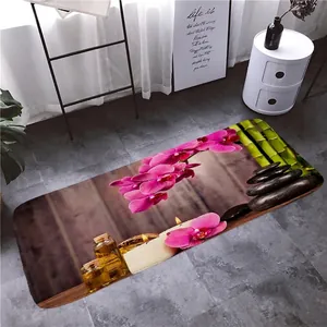 Alfombra absorbente estilo Zen con orquídeas y bambú para entrada, cocina o baño moderno