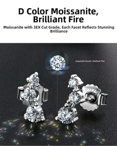 Close-up of S925 sterling silver studs with D color 3EX cut moissanite stones