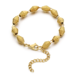 Bracciale minimalista in acciaio inossidabile dorato con perline a spirale e catena