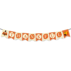 Dettaglio dello striscione Thankful con tacchino e zucca per decorazioni del Ringraziamento