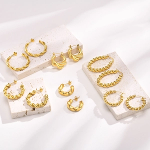 Twist Rope Hoop Earrings Stainless Steel Gold Plated Vintage Minimalist Jewelry For Women