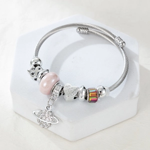 Silver twisted cable bracelet featuring heart charm with Be My Valentine engraving and crystals