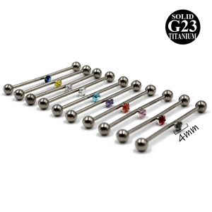 Multiple colors of G23 titanium industrial barbells with 4mm cubic zirconia gems