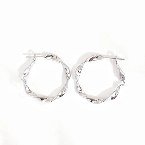 Elegant S925 sterling silver twist hoop earrings with a glossy metallic water-wave texture