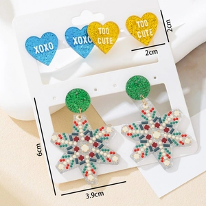 Glittery acrylic Christmas earring set with XOXO heart studs and large star pendants