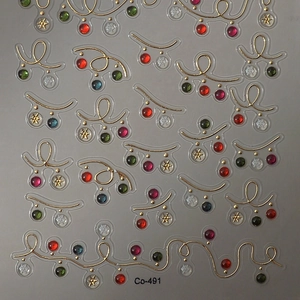 Christmas nail art stickers with gold light strings and colorful snowflakes Co-491