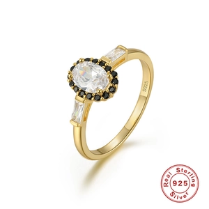 Detail of S925 sterling silver ring featuring marquise opal and black pavé crystals
