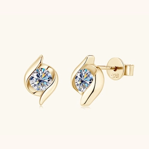 Detailed macro view showing S925 hallmark on minimalist gold plated moissanite stud earrings