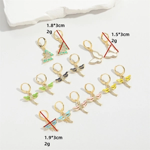 Colorful dragonfly and butterfly drop earrings with rhinestones in various pastel shades