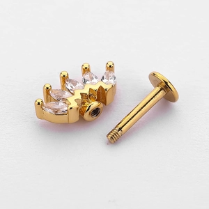 16G Gold stainless steel labret stud with marquise cubic zirconia crown design
