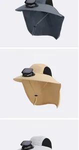 Chapeau solaire avec ventilateur et protège-nuque disponible en trois coloris d'été