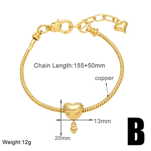 Detail of gold snake chain bracelet with MOM heart pendant and technical measurements