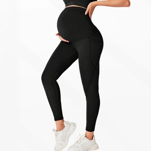 Schwarze Umstands-Yogahose mit hoher Taille und Bauchstütze für die Schwangerschaft
