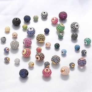 Sparkling S925 silver round beads with multi-color cubic zirconia for jewelry making