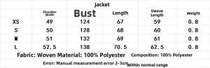 Detailed size guide table for British style short jacket with faux fur collar