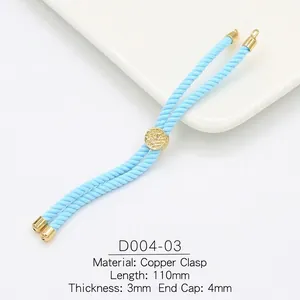 Detail of 3mm sky blue cord bracelet with 18k gold plated copper slider and end caps