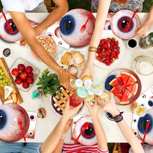Spooky Halloween eyeball theme disposable party tableware set with paper plates and napkins