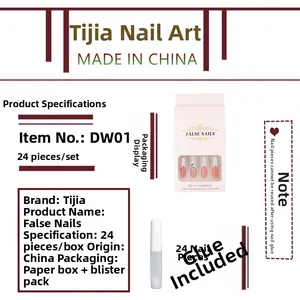 Detailed French manicure set with 24 pink and white press-on nails and rhinestone accents