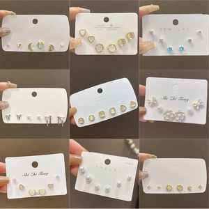 S925 silver needle pearl and zircon bow earring set with nine stylish pairs for women