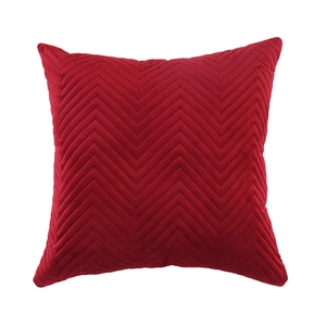 Red velvet square pillow cover with Nordic style 3D wave quilted texture on white background