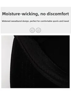 Detail of widened sweatband on winter baseball cap with moisture-wicking fabric