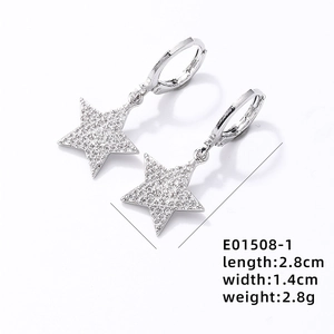 Elegant silver star pendant earrings with white cubic zirconia pavé and dimensions