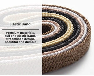 Close-up of multicolored braided elastic belts showing thick texture and spiral design