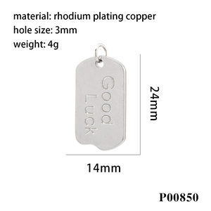 Detail of silver rhodium plated copper Good Luck charm with 24mm height and 14mm width