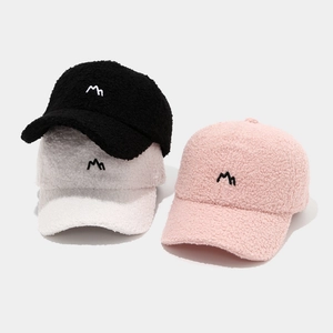 Winter teddy fleece baseball caps with mountain embroidery in black, white and pink