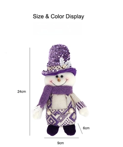 Detail showing a 24cm purple sequined snowman figure with dimensions and height markers