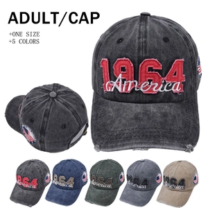 Vintage Washed Cotton Baseball Cap 1964 America Embroidery Distressed Retro Style Sun Hat Outdoor For Men Women