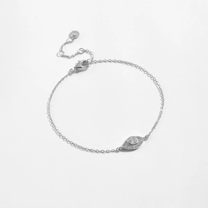 Detail of S925 sterling silver evil eye bracelet with sparkling cubic zirconia stones