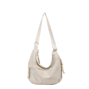 Borsa a tracolla versatile in nylon beige stile retrò casual con tracolla regolabile