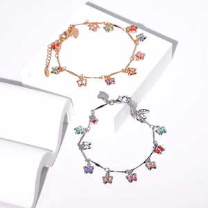 Fashion Charm Bracelet For Women Copper Zircon Colorful Butterfly Heart Star Flower Pendants Adjustable Jewelry