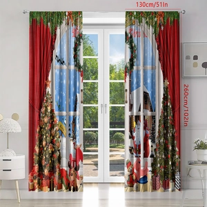 Detail of Christmas themed curtains with reindeer and Santa prints in 130x260cm size