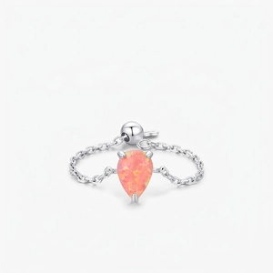 Adjustable Chain Ring 925 Sterling Silver Pear Shape Pink Opal Minimalist Dainty Jewelry For Women Stylish Gift