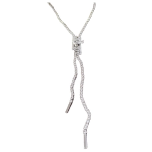 Elegant silver zipper Y-necklace with sparkling zircons and adjustable slider pendant