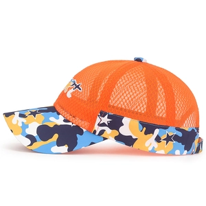 Kids orange and camouflage mesh baseball cap with star prints and breathable design