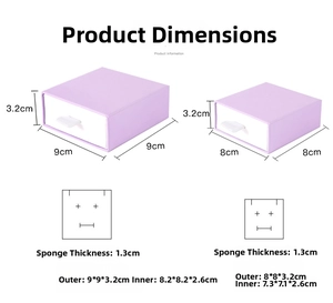 Detailed size chart for the jewelry drawer box showing precise internal and external dimensions