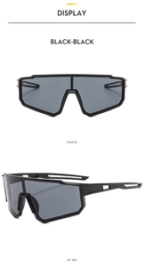 Front and side views of black matte cycling sports sunglasses with vented temples