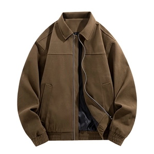 Classic dark brown men's aviator jacket with turn-down collar and zip closure