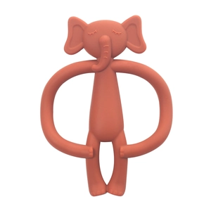 Coral elephant silicone baby teether with easy-grip ring design on a white background