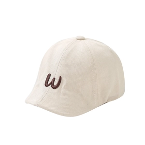 Off-white cotton baby sun hat with brown embroidered W letter and soft brim for summer