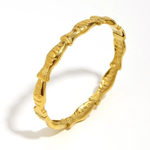 18K gold plated stainless steel fish scale pattern cuff bracelet with textured finish