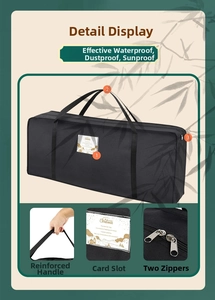 Detail of Christmas storage bag with reinforced handles, card slot and dual zippers