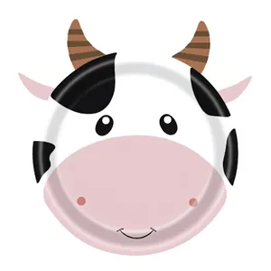 Close-up of a cute cow shaped paper plate for children birthday party supplies