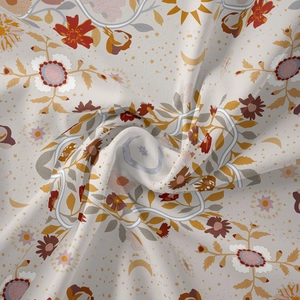 Detailed texture of bohemian mandala tapestry featuring floral and celestial moon patterns