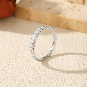 Elegant S925 sterling silver thin ring featuring a row of sparkling moissanite stones