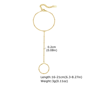 Detail view of 18K gold plated stainless steel ring bracelet with dimension markings