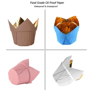 Food-grade tulip cupcake liners in four metallic colors for greaseproof baking needs